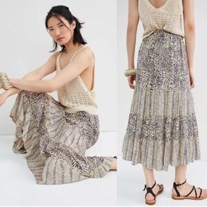 Anthropologie Beachgold Leopard Tiered Midi Skirt
